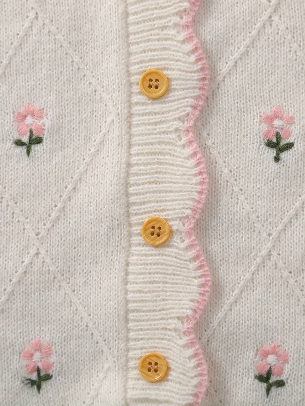 🤍 Newborn Knit Romper with Embroidered Flowers – Size 0–1M