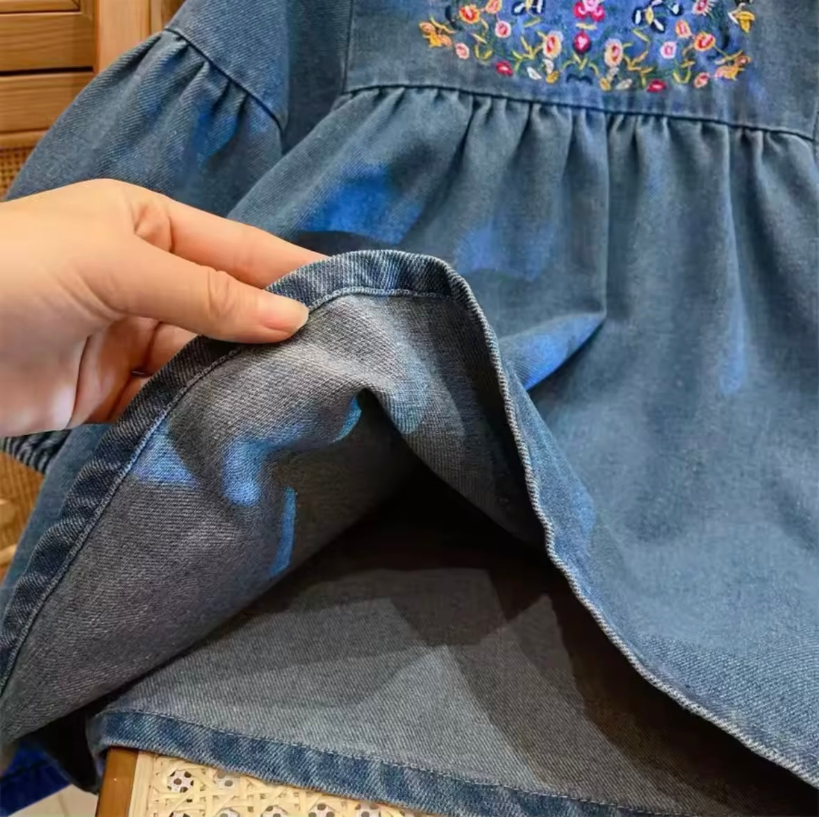 🌼 Toddler Girl Embroidered Denim Dress – Size 3T