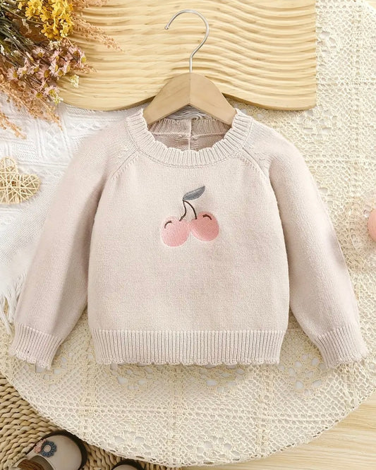 🍒 Baby Girl Cherry Knit Sweater – Size 9–12M