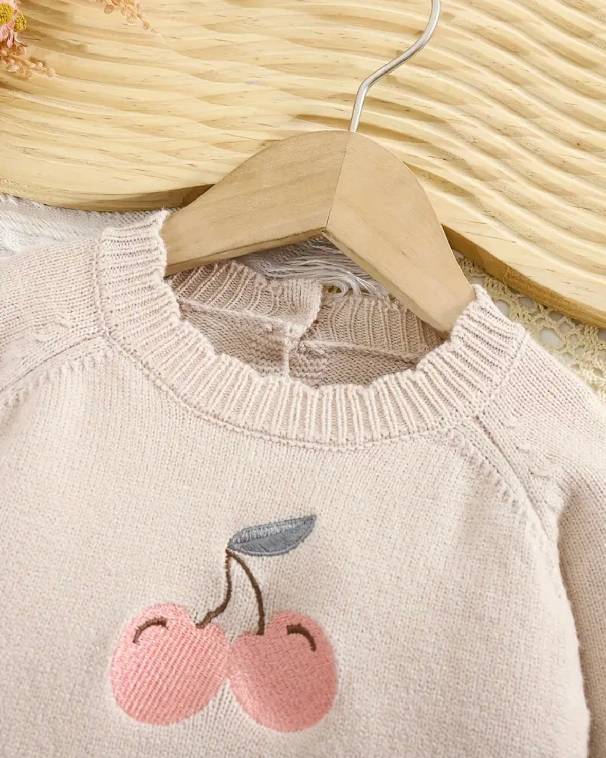🍒 Baby Girl Cherry Knit Sweater – Size 9–12M