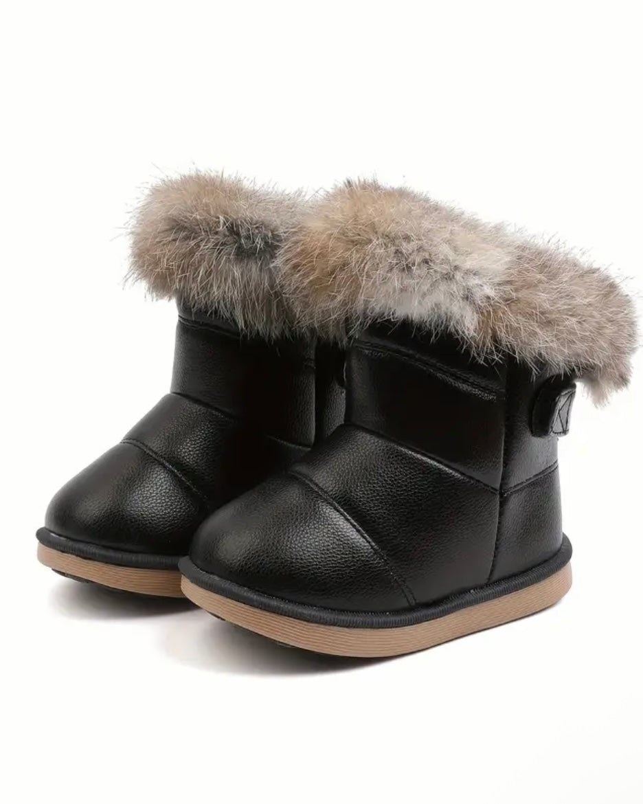 Black Faux Fur Winter Boots – Luxury Kids Snow Boots (US 10.5 Little Kid)