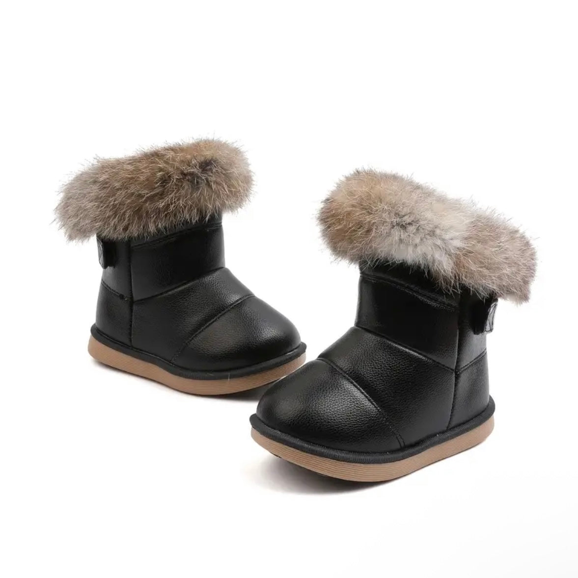 Black Faux Fur Winter Boots – Luxury Kids Snow Boots (US 10.5 Little Kid)