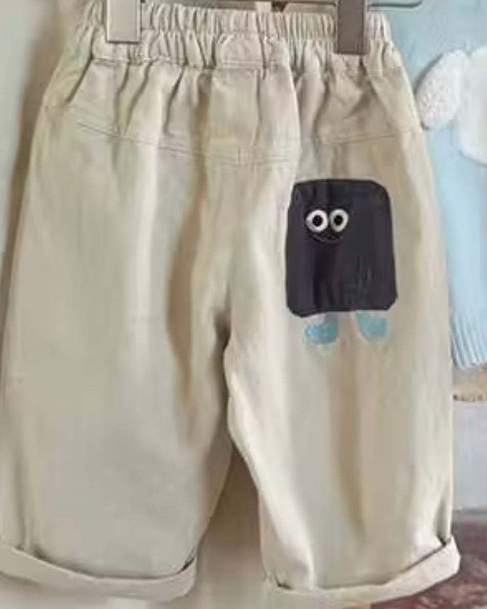 Beige Cartoon Pocket Pants – Baby & Toddler Boys/Girls (12M, 18M, 2T)