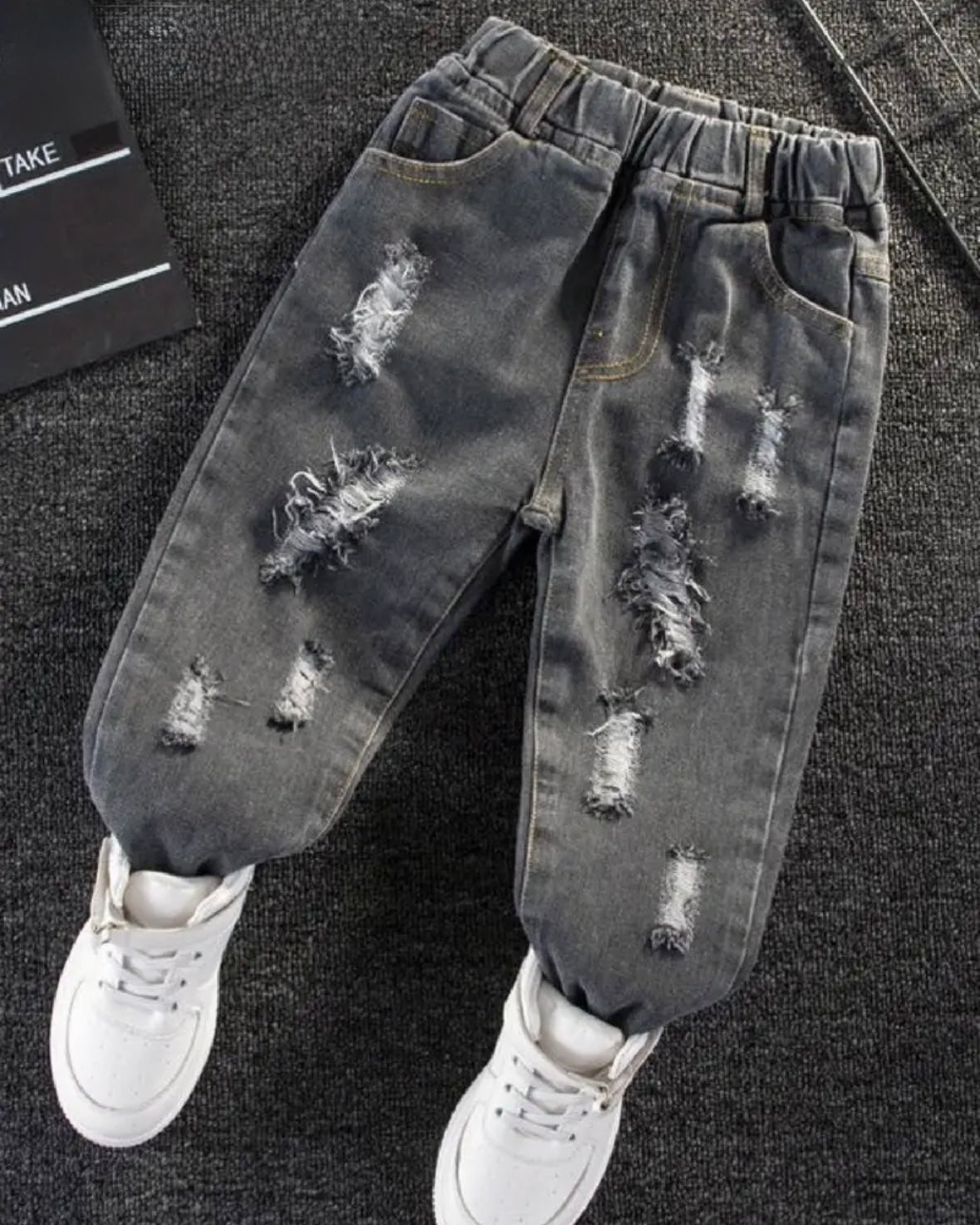 Premium Toddler Distressed Black Denim Jeans – Streetwear Style, Size 18–24 Months and size 3T