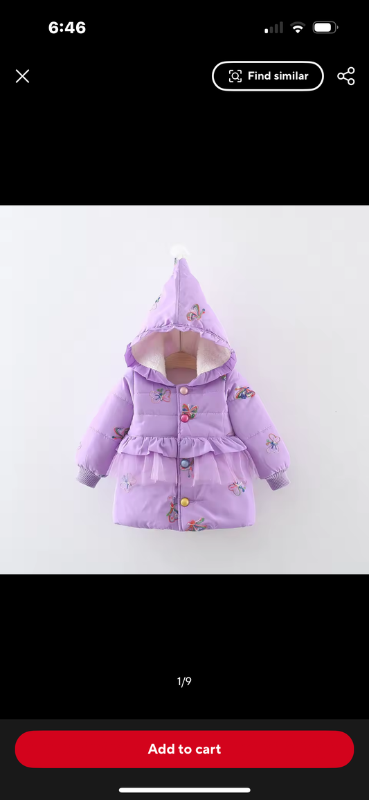 Lavender Butterfly Puffer Coat – Size 2T | Ella🫶’s World