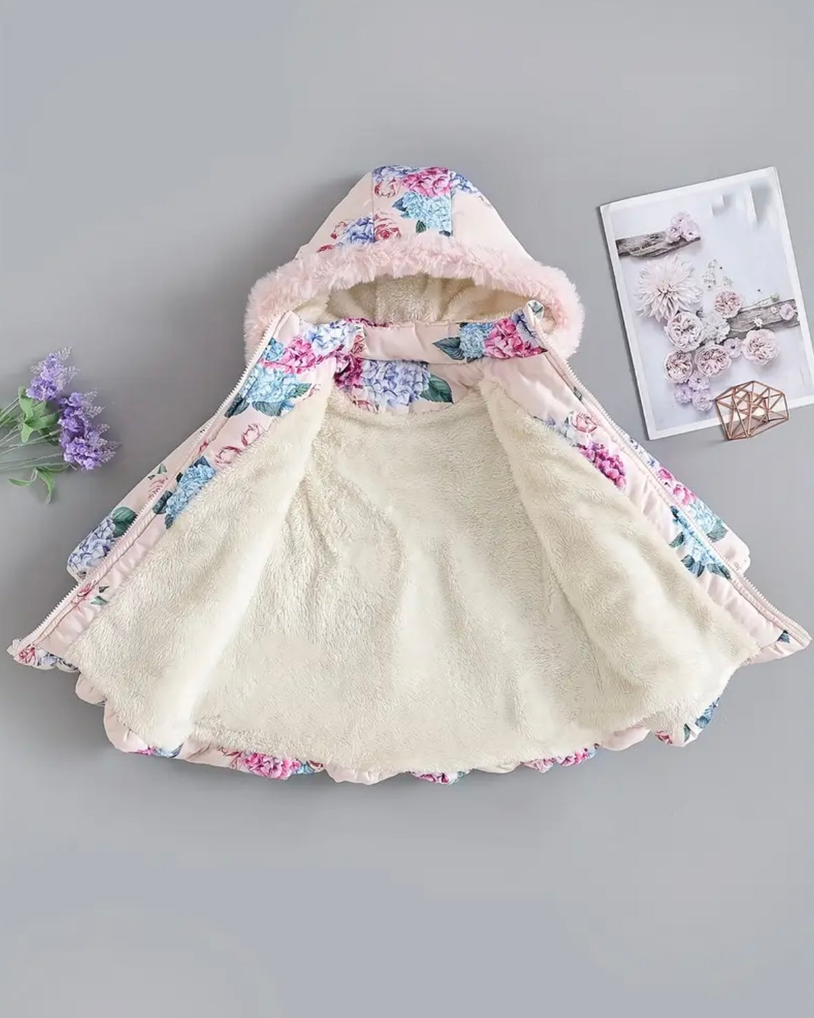 Premium Floral Winter Coat for Toddler Girls | 3T Warm Hooded Jacket with Faux Fur Lining | Elegant Puffer Style Kids Outerwear