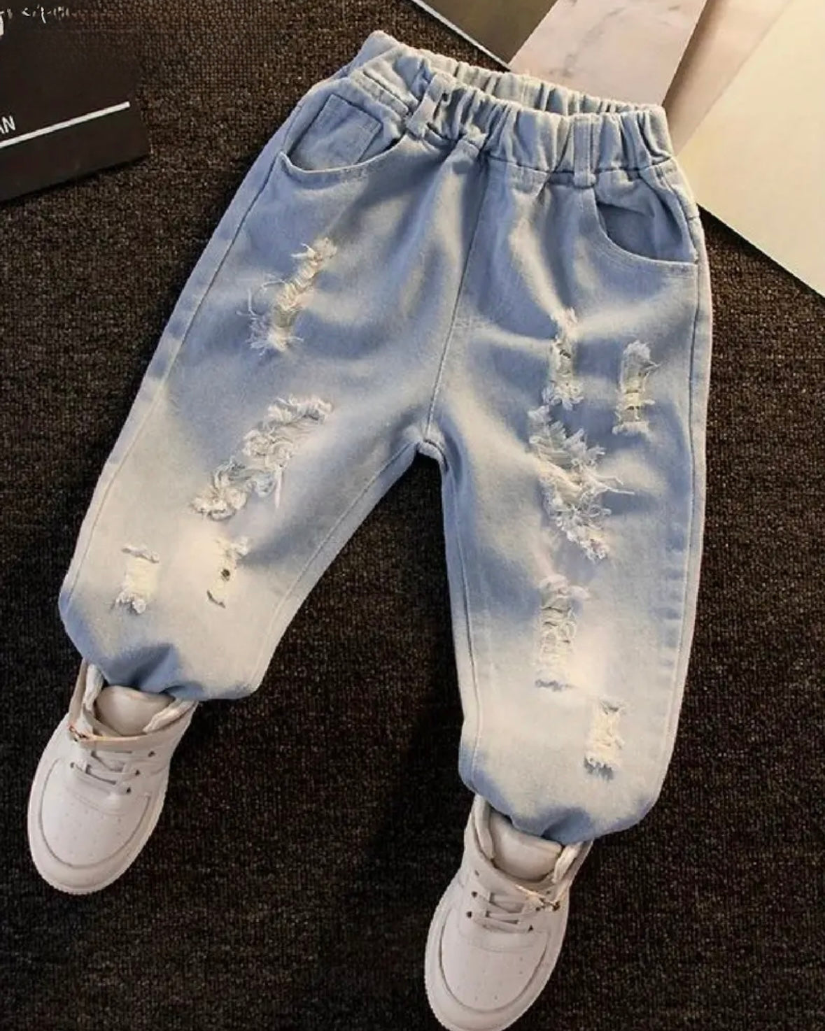 Distressed Light Wash Denim Joggers for Toddlers | Size 18–24 Months | Trendy Baby Boy & Girl Jeans