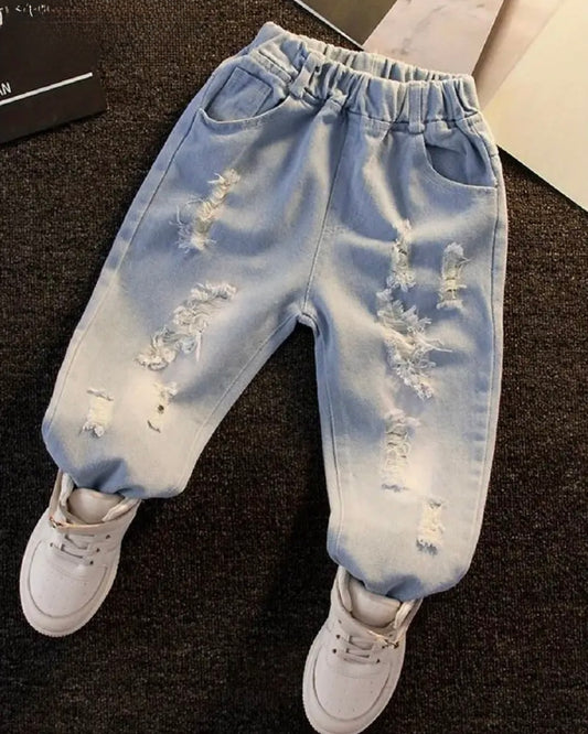 Distressed Light Wash Denim Joggers for Toddlers | Size 18–24 Months | Trendy Baby Boy & Girl Jeans