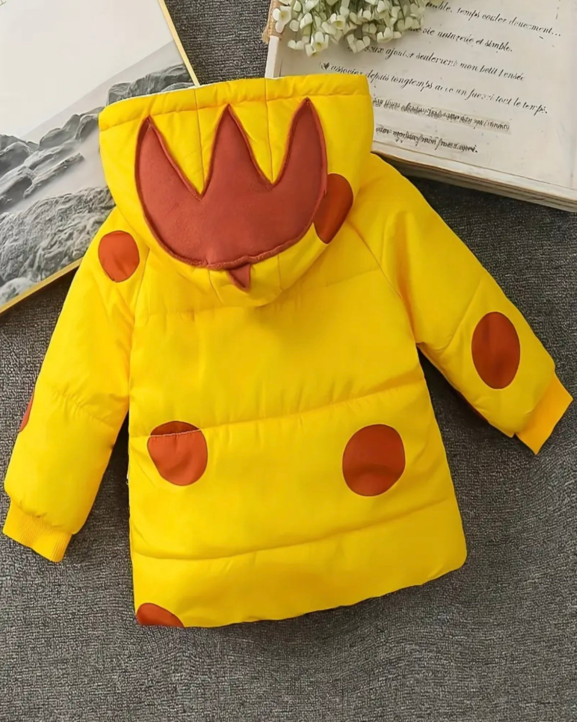 Toddler Yellow Fleece-Lined Puffer Jacket with Crown Hood & Flower Details – (18–24M)