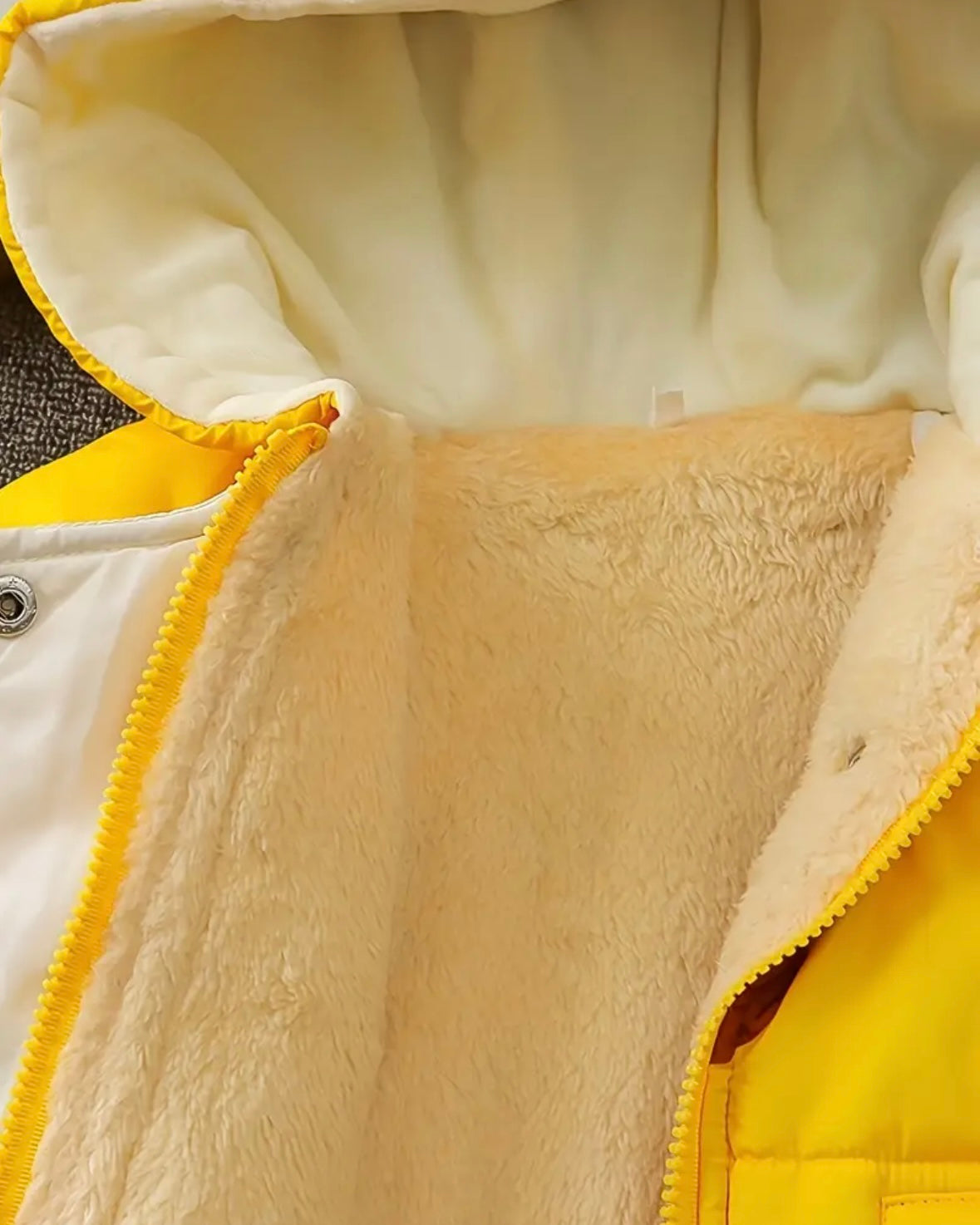 Toddler Yellow Fleece-Lined Puffer Jacket with Crown Hood & Flower Details – (18–24M)