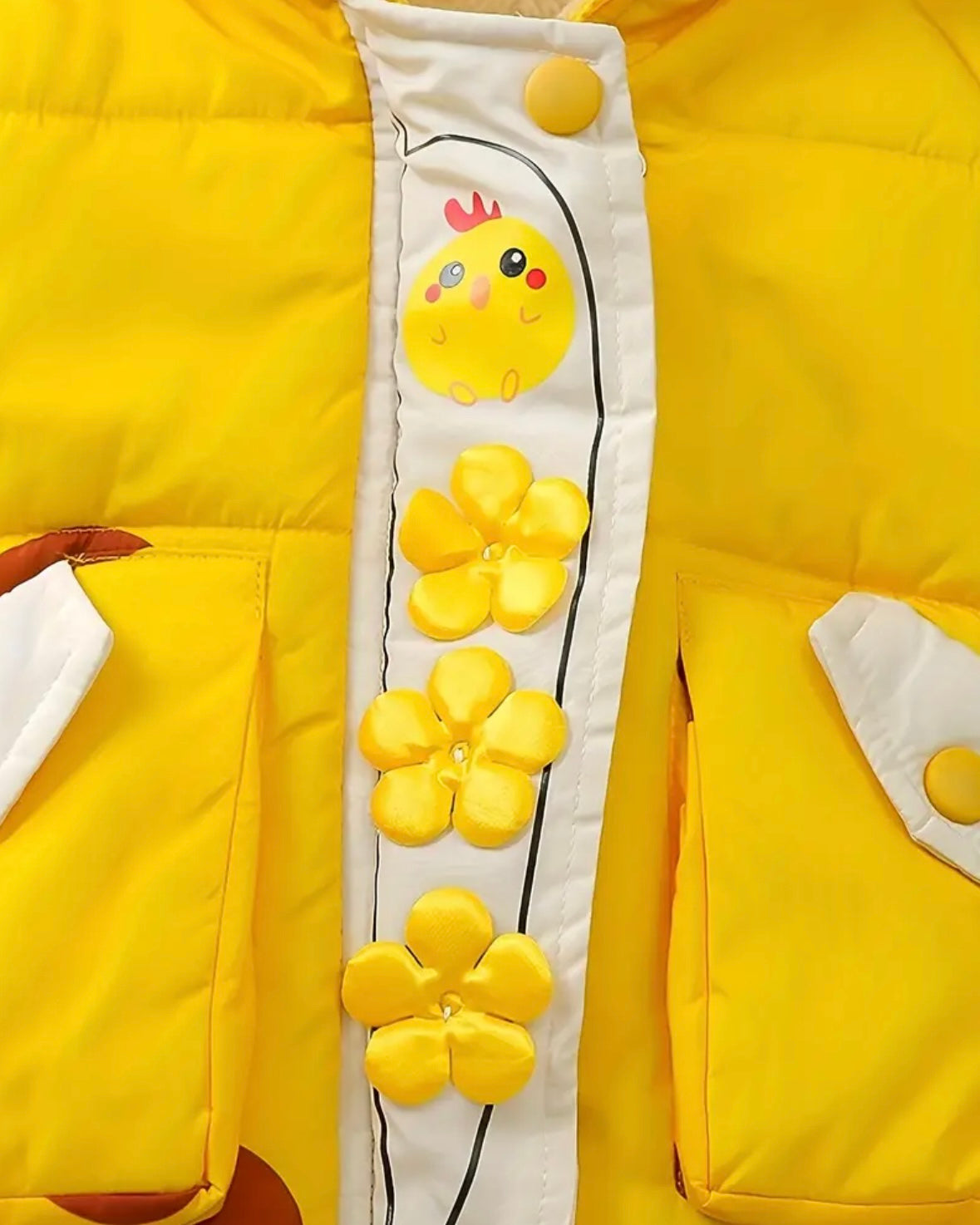 Toddler Yellow Fleece-Lined Puffer Jacket with Crown Hood & Flower Details – (18–24M)