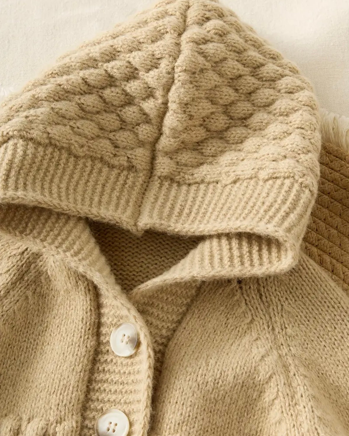 Premium Knitted Baby Romper with Hood – Beige (3–6M)