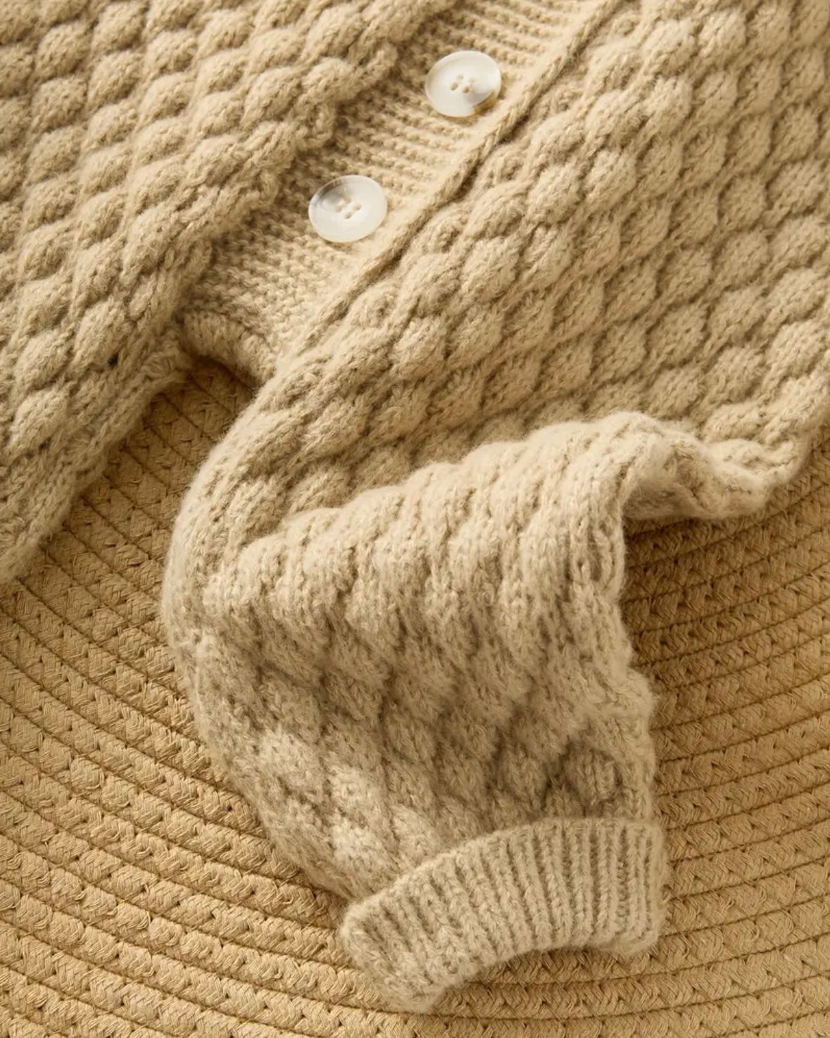 Premium Knitted Baby Romper with Hood – Beige (3–6M)