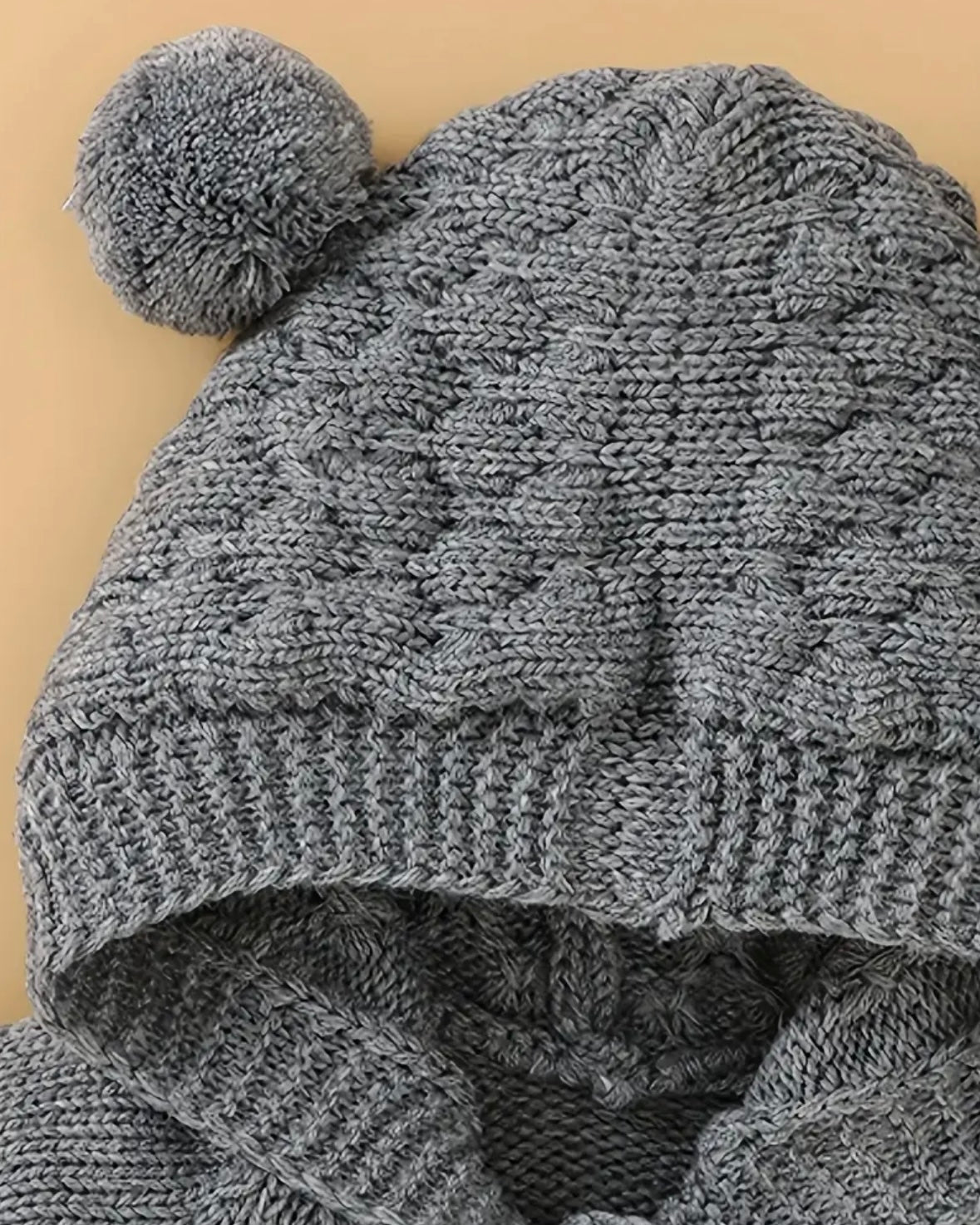 Cozy Knit Baby Romper with Bear Ear Hood – Grey (3–6M)