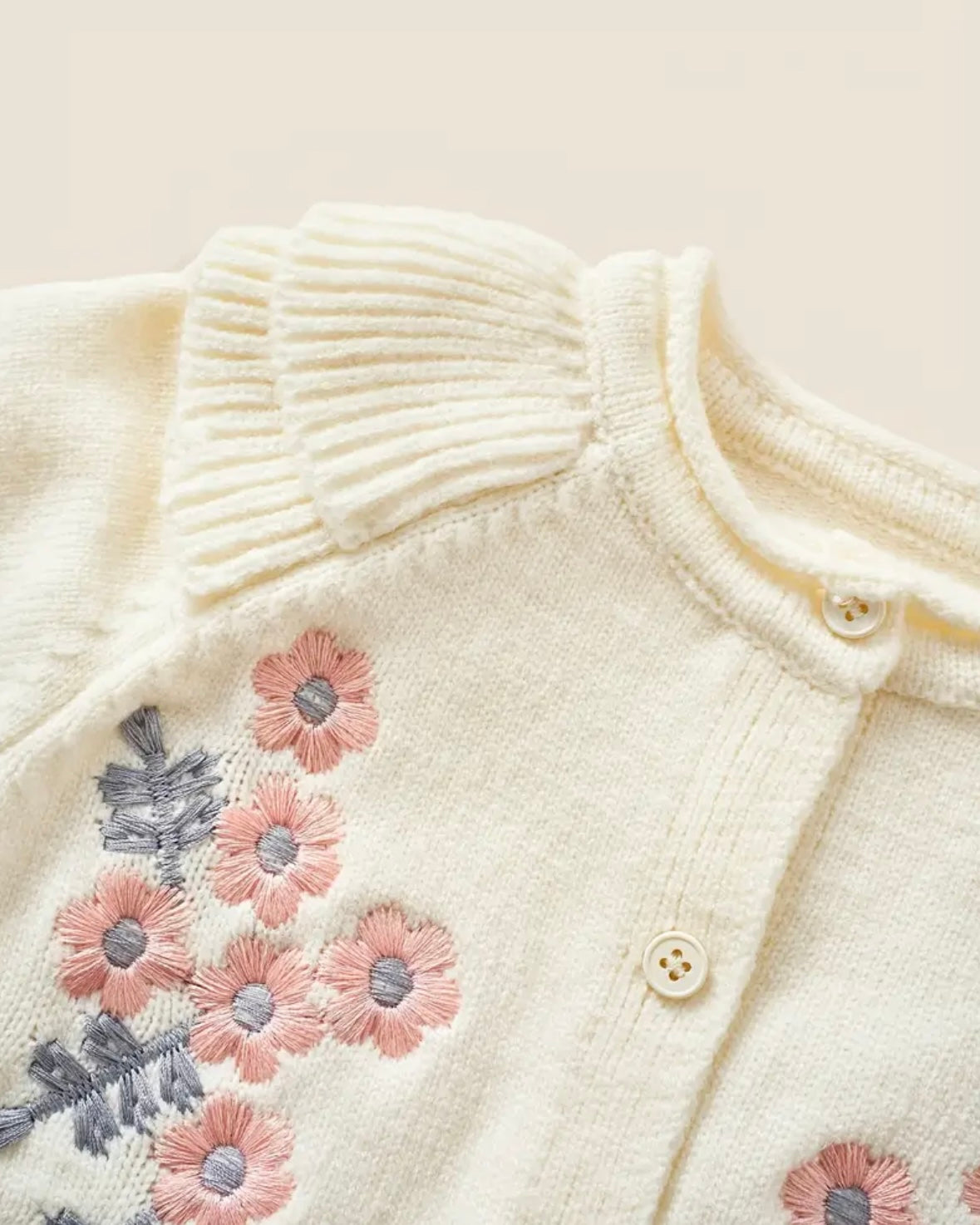 Floral Knit Baby Romper with Matching Hat – Cream (1–3M)