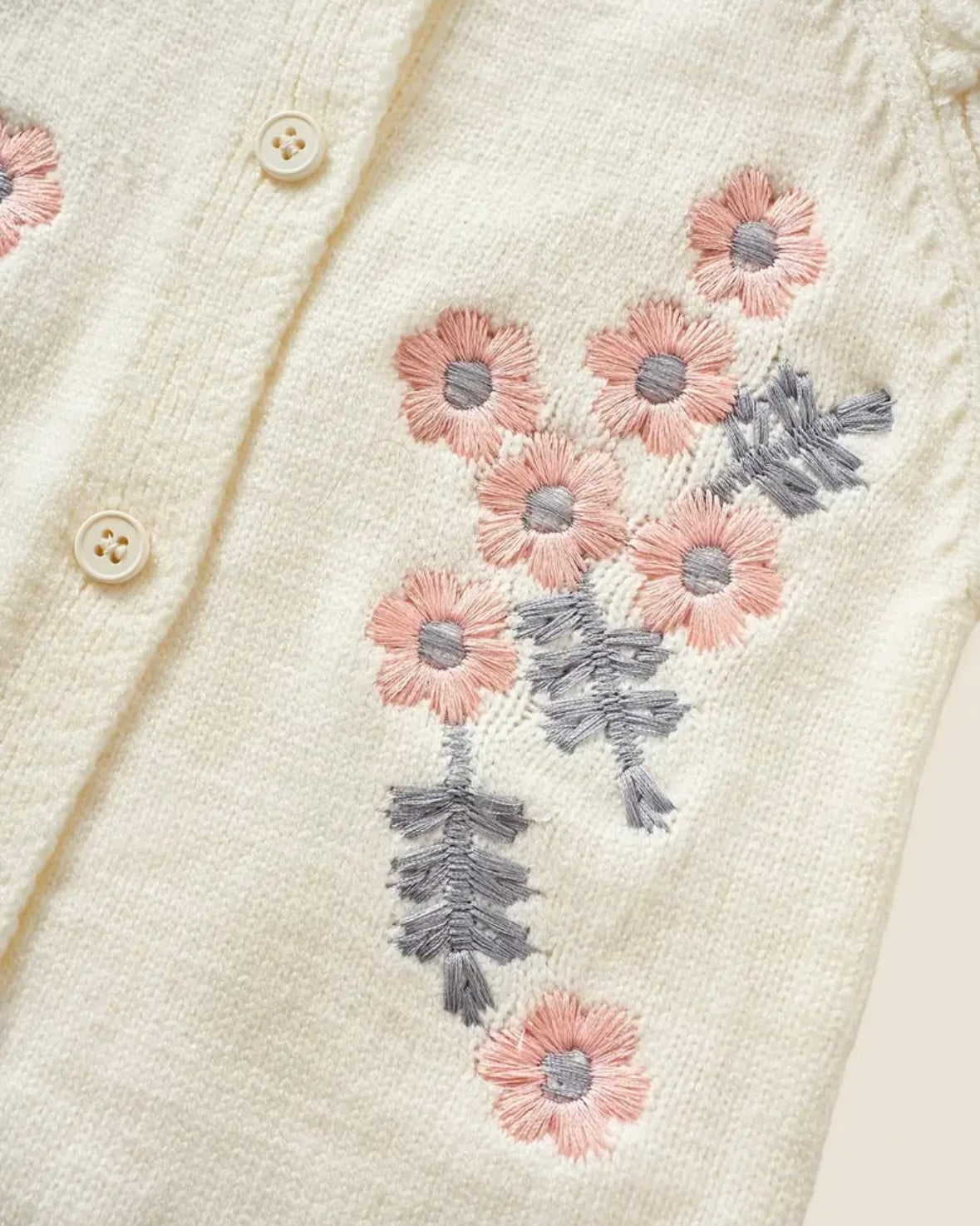 Floral Knit Baby Romper with Matching Hat – Cream (1–3M)
