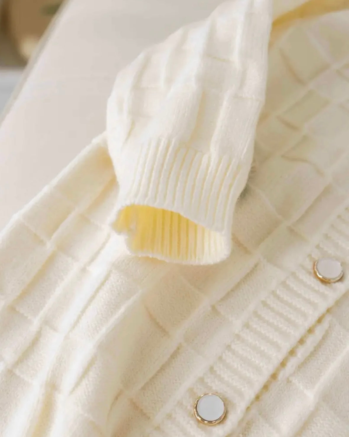 Crochet Flower Knit Baby Romper with Matching Hat – Cream (3–6M)