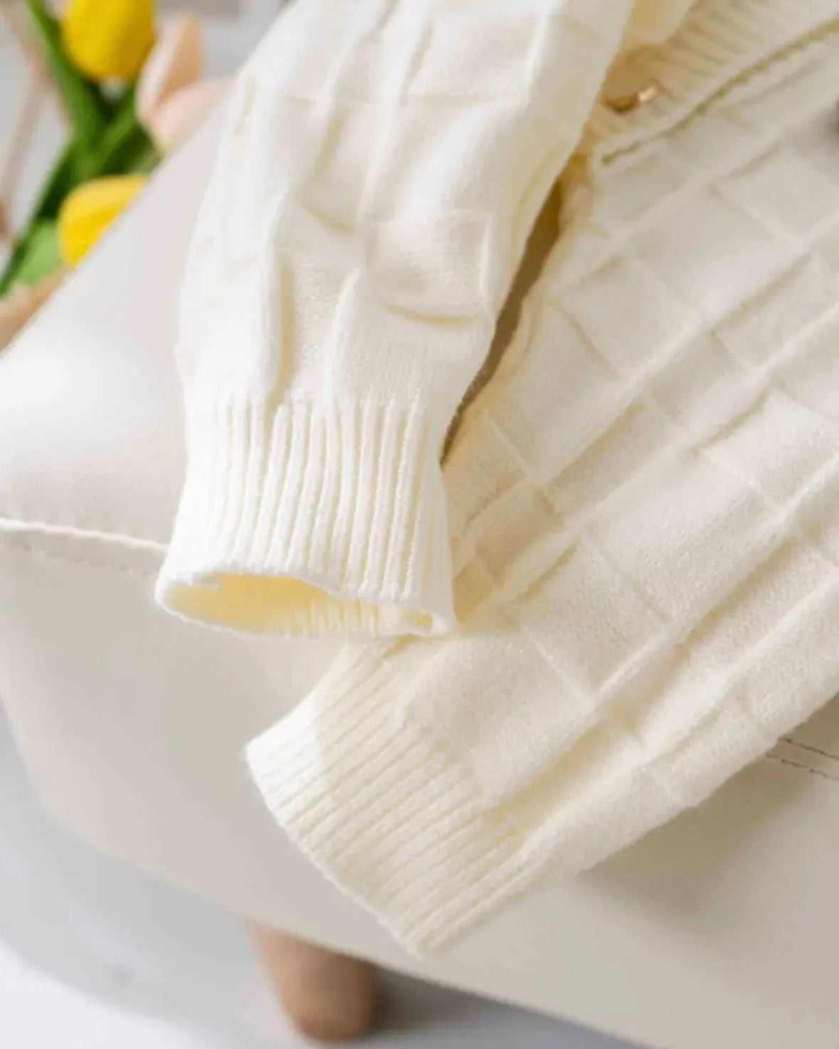 Crochet Flower Knit Baby Romper with Matching Hat – Cream (3–6M)