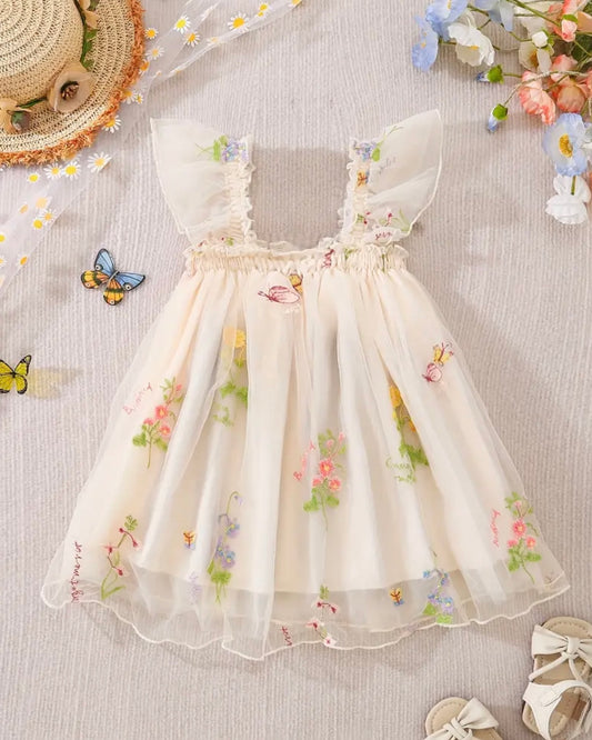 Floral Embroidered Tulle Baby Dress – Ivory (9–12M)