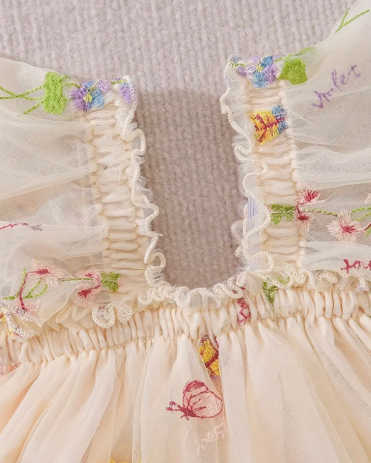 Floral Embroidered Tulle Baby Dress – Ivory (9–12M)