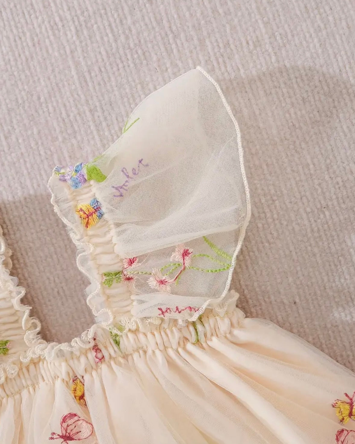 Floral Embroidered Tulle Baby Dress – Ivory (9–12M)