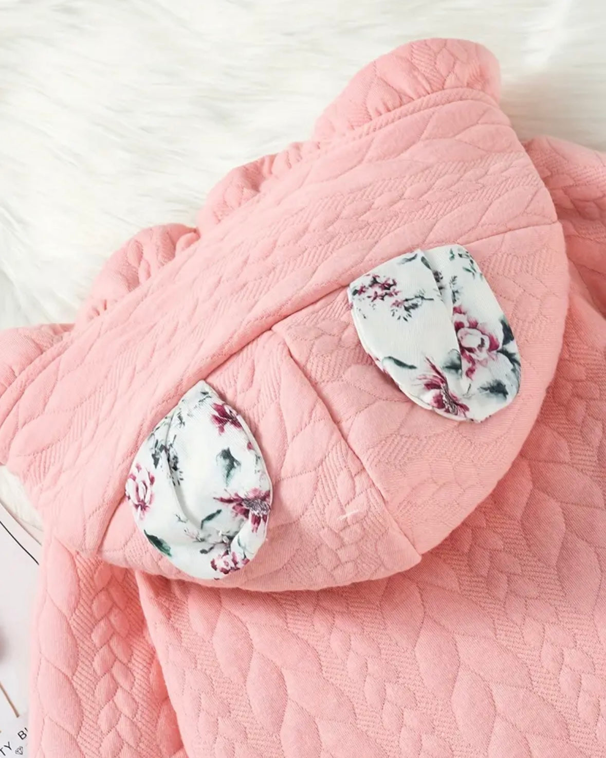 Quilted Baby Romper with Floral Hood – Pink (3–6M)