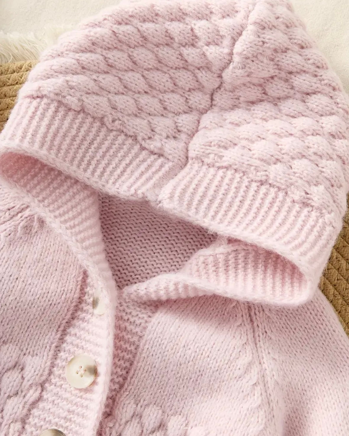 Blushed Lilac Knitted Baby Girl Hooded Romper – Cozy Winter Knit | 3–6M