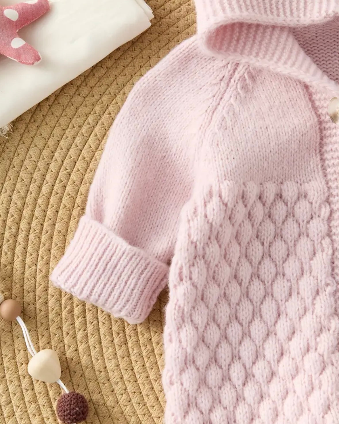 Blushed Lilac Knitted Baby Girl Hooded Romper – Cozy Winter Knit | 3–6M