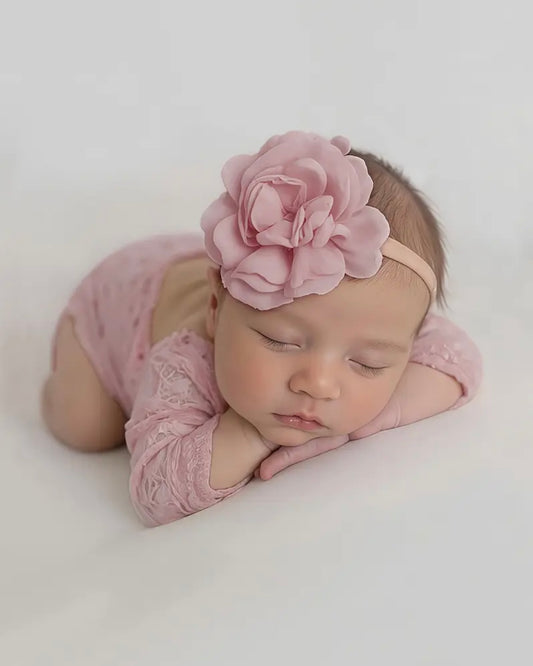 Newborn Lace Romper in Dusty Rose – Vintage Baby Girl Outfit | Size 0–3M