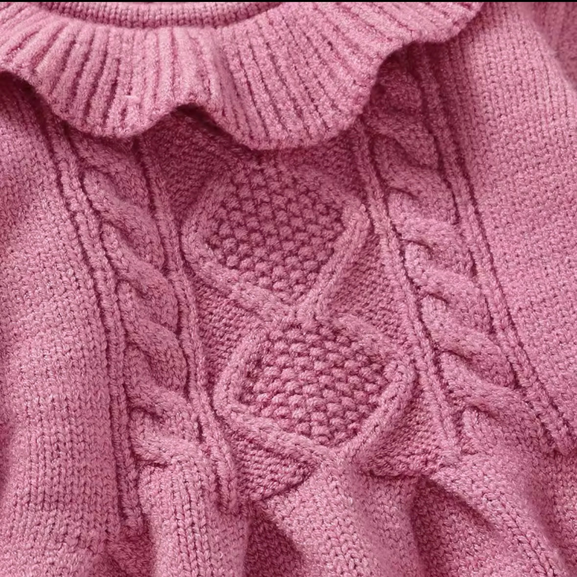 ✨ Premium Knit Baby Dress – Warm Cable Knit Sweater Dress with Ruffle Collar (12–18M)
