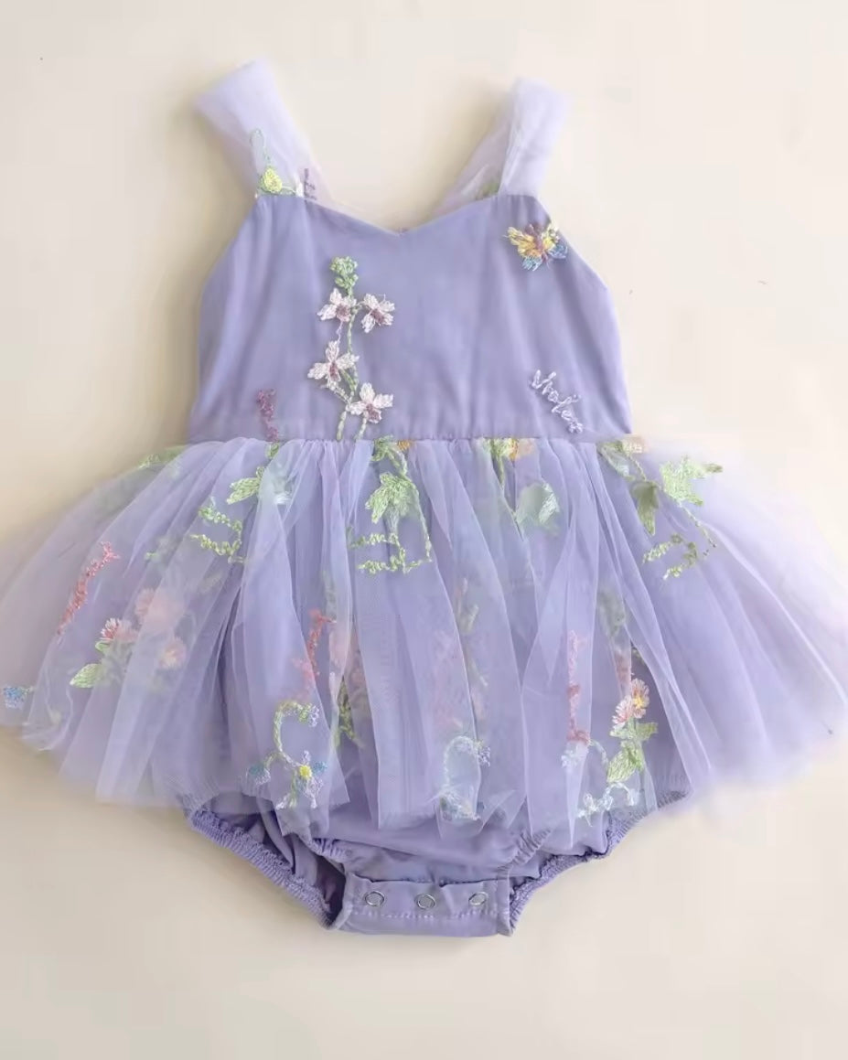 Lavender Garden Fairy Tulle Romper – Size 3–6M