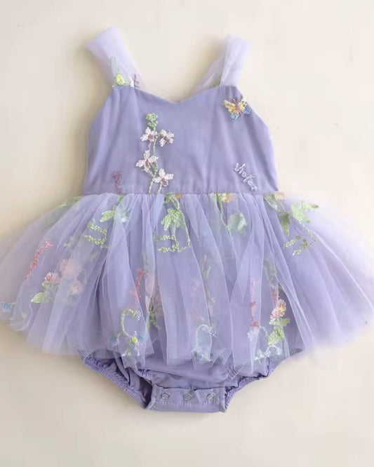 Lavender Garden Fairy Tulle Romper – Size 3–6M