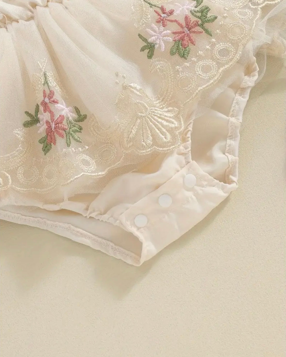 Ivory Angel Wings Tulle Romper with Floral Embroidery – Size 0–3M