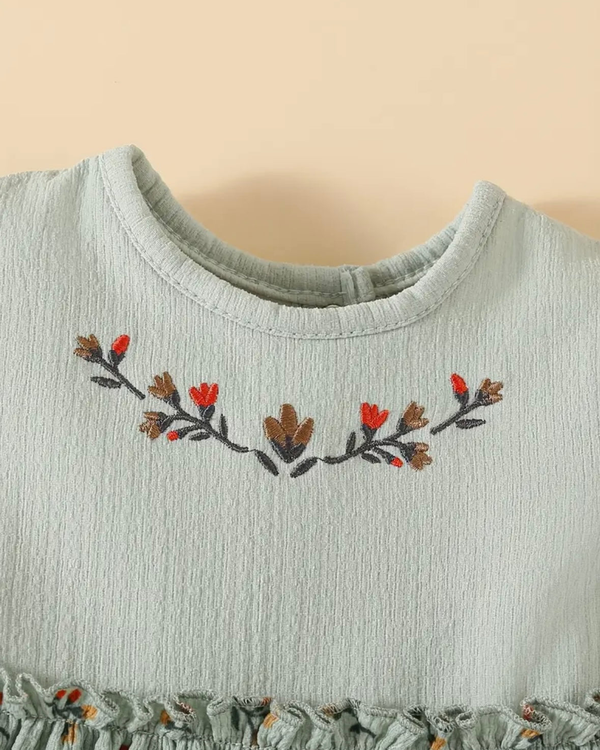 Baby Girl Sage Green Embroidered Dress Outfit Set with Tights & Headband – Size 12-18M