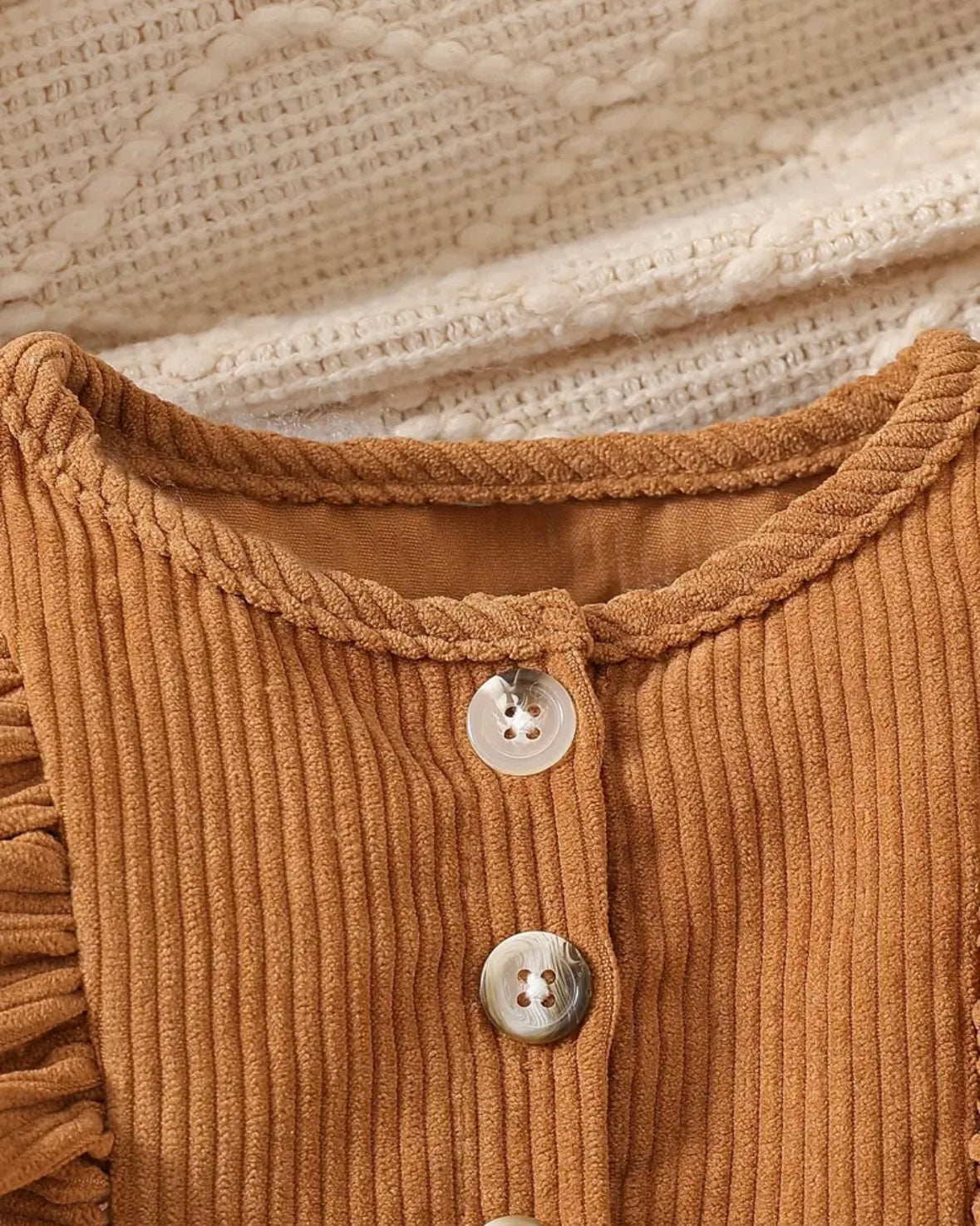 Baby Girl Corduroy Dress & Bonnet Set – Caramel Brown, Size 6–9M