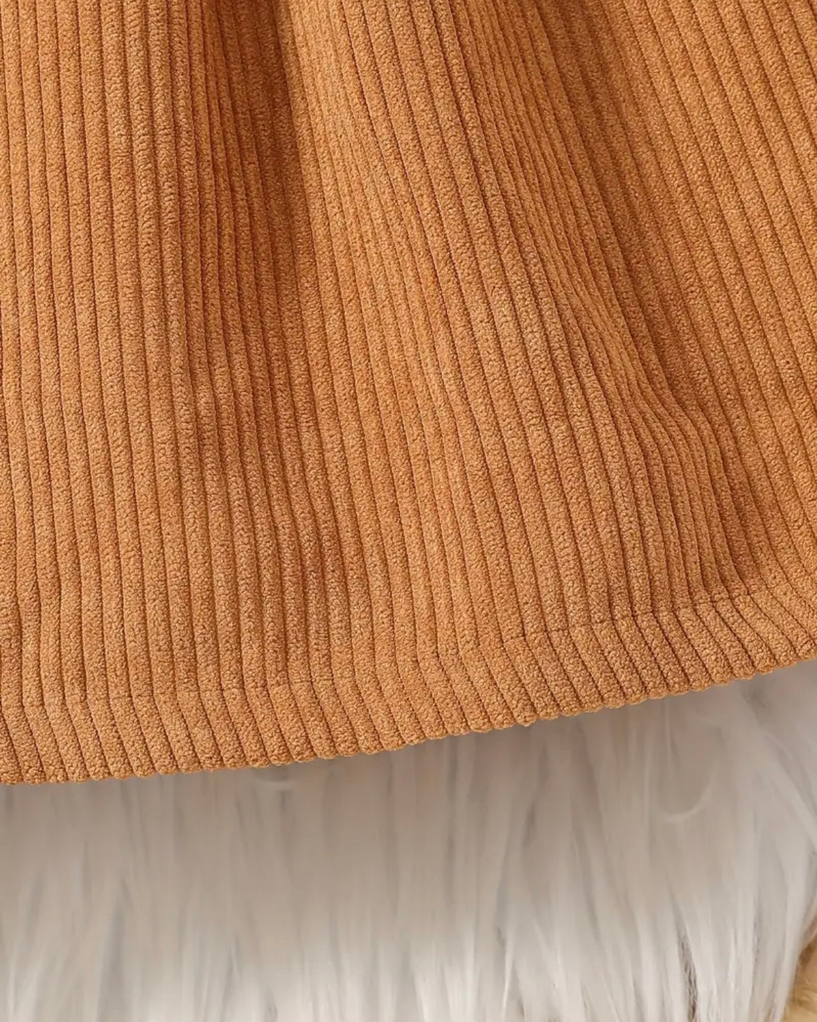 Baby Girl Corduroy Dress & Bonnet Set – Caramel Brown, Size 6–9M