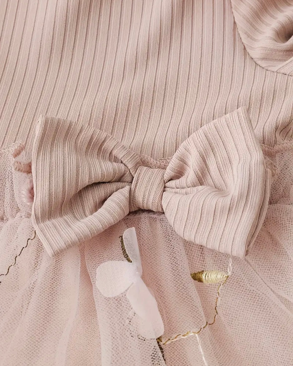 Baby Girl Blush Pink Tulle Dress with Floral Embroidery & Bow Details – Size 3–6M