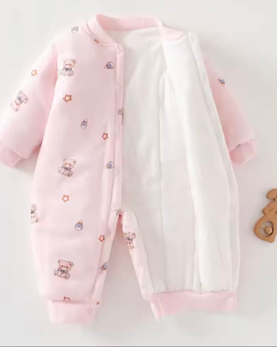 Baby Girl Pink Teddy Bear 100% cotton Romper with 3D Bear Pocket – Size 0–3M