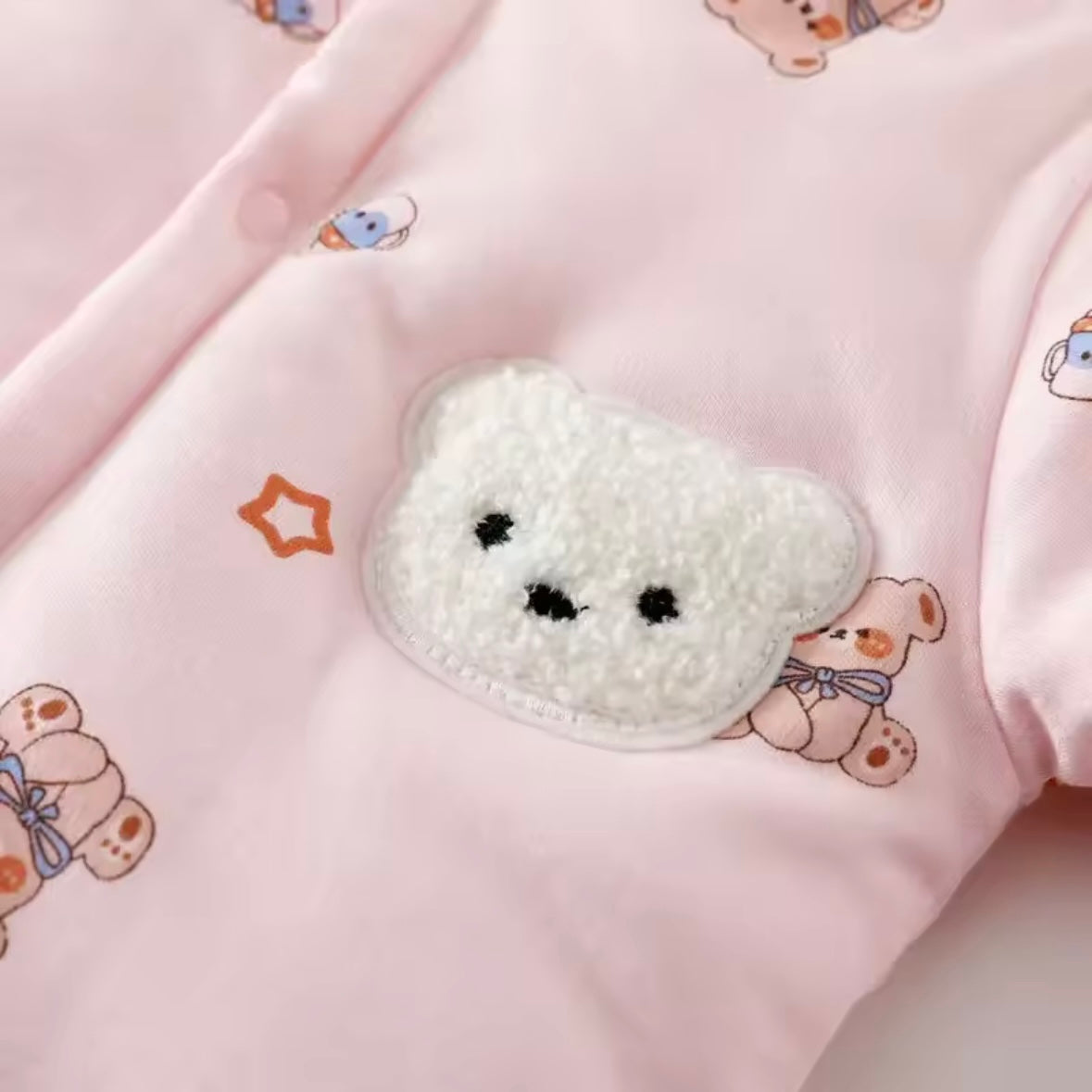 Baby Girl Pink Teddy Bear 100% cotton Romper with 3D Bear Pocket – Size 0–3M