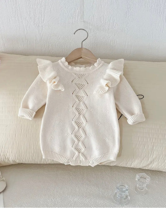 ✨ Ivory Ruffle Knit Romper – Size 3-6 Months ✨