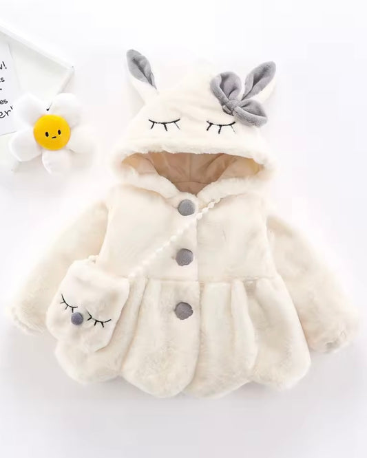 Plush Bunny Hooded Coat with Matching Purse – Sizes 18–24M & 2–3Y