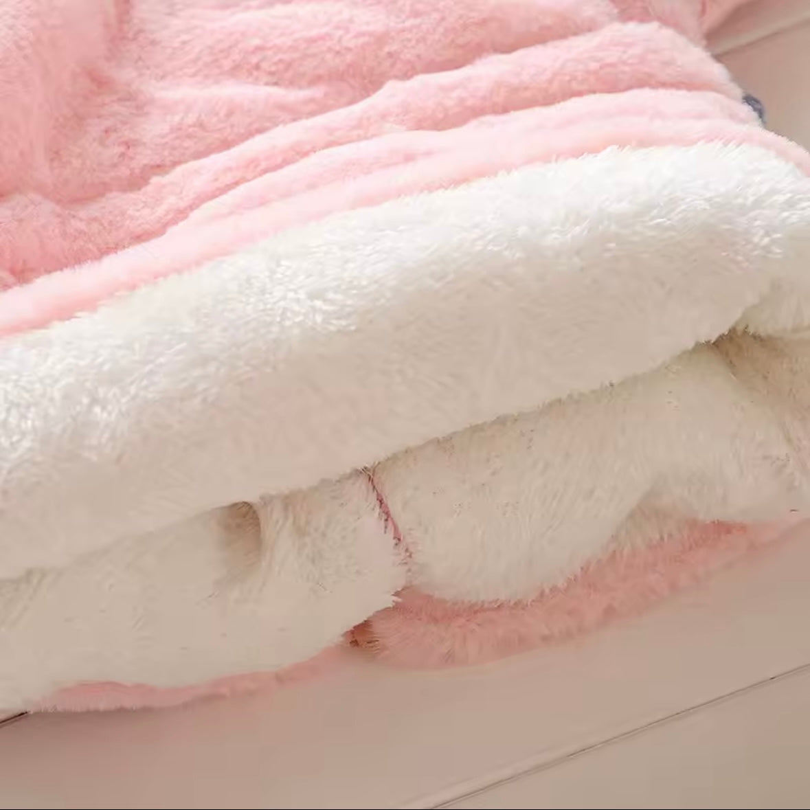 Plush Pink Hooded Winter Coat with Cable Knit Sleeves – Sizes 12–18M & 4T
