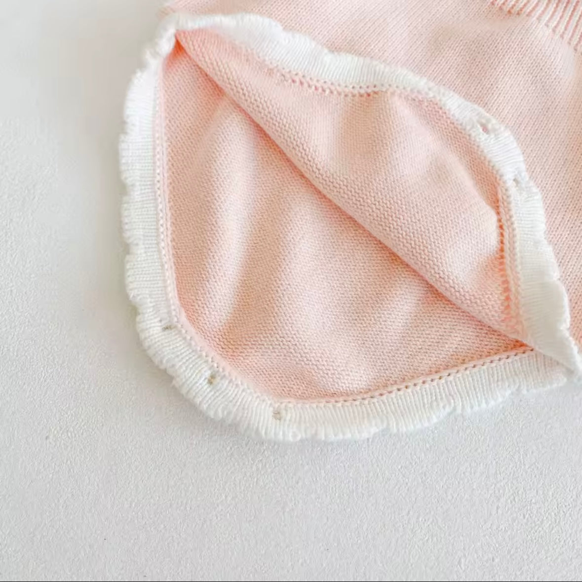 Blush Pink Knit Baby Romper with Bow – Long Sleeve Ruffle Bodysuit | Size 3–6M