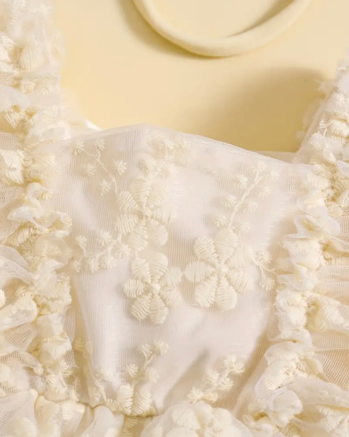 Ivory Floral Lace Baby Romper with Satin Bow Headband – Princess Tulle Dress Style | Size 0–3M