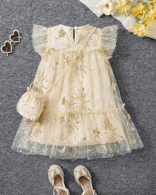 ✨ Gold Sparkle Princess Dress with Matching Purse – Size 4Y ✨