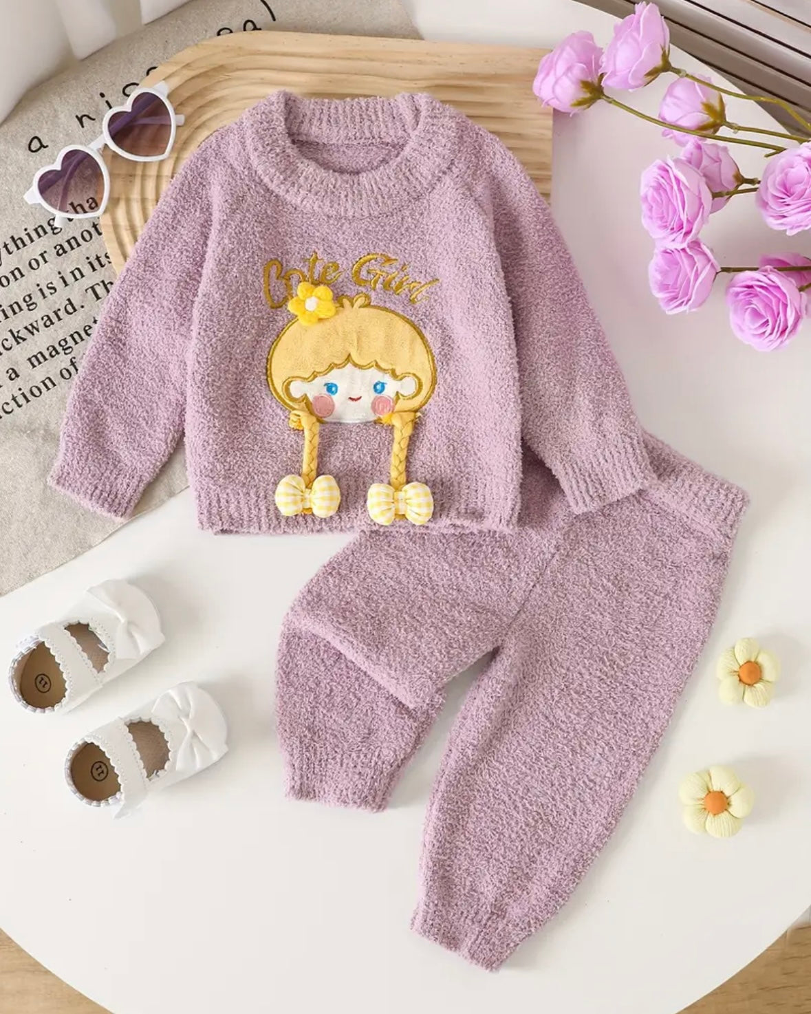 Cute Girl Lilac Plush Knit Set – 2 Piece Cozy Outfit (12–18M)