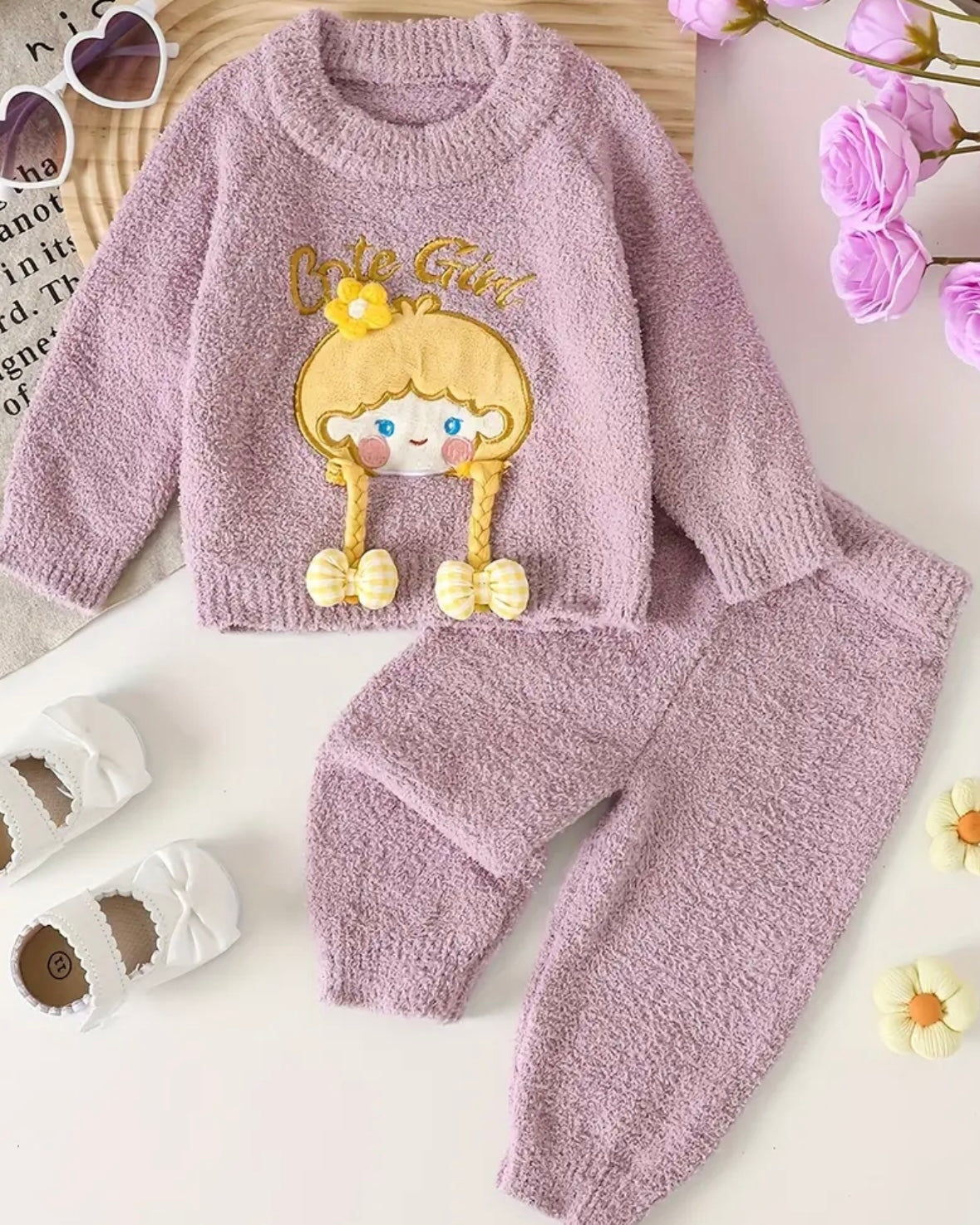 Cute Girl Lilac Plush Knit Set – 2 Piece Cozy Outfit (12–18M)
