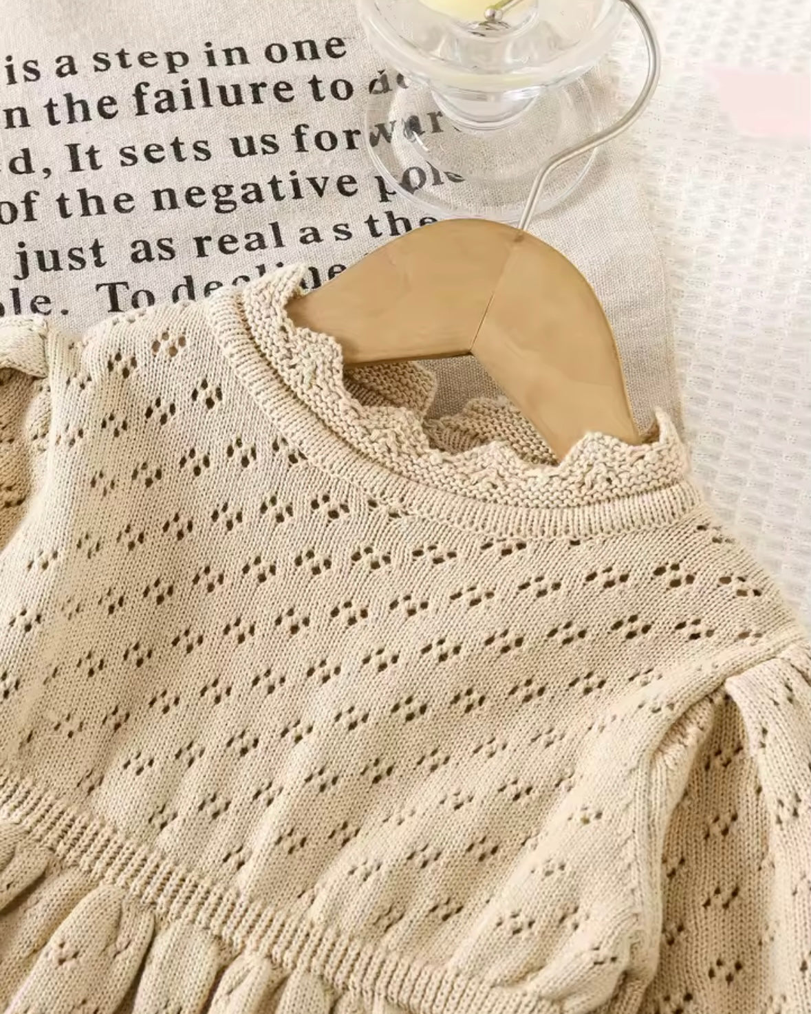 Cream Knit Lace Dress – Size 3Y | Vintage-Inspired Long Sleeve Girls Dress