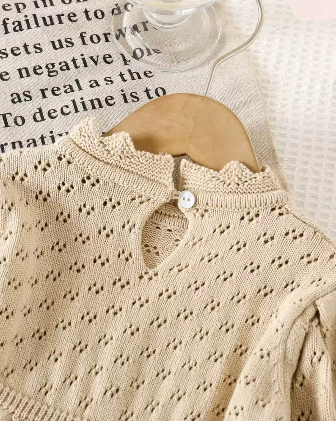 Cream Knit Lace Dress – Size 3Y | Vintage-Inspired Long Sleeve Girls Dress