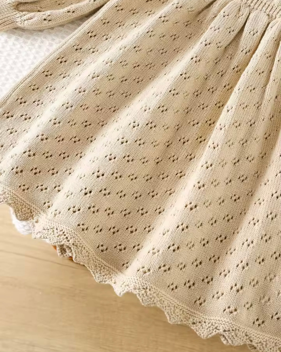 Cream Knit Lace Dress – Size 3Y | Vintage-Inspired Long Sleeve Girls Dress